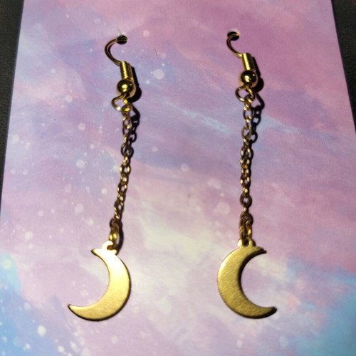 Moon earrings gold new, stainless steel handmade