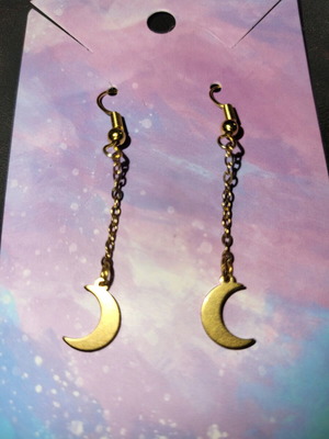 Moon earrings gold new, stainless steel handmade
