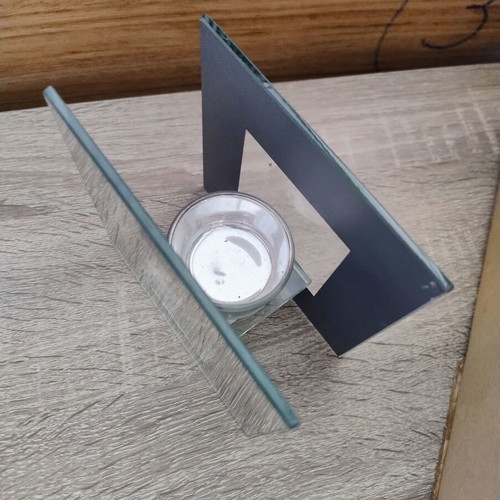 Glass Candle Holder with Mirror like new, 12 cm height