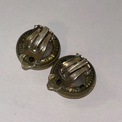 Vintage clip-on earrings gold antique textured spheres like new