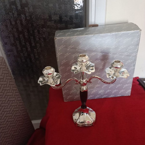 Metal candlestick silver color new with box