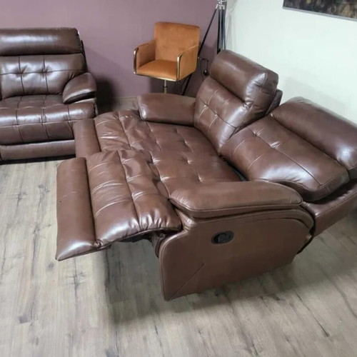 Brown leather La-z-boy sofa set new, two double sofas