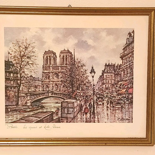 Lithograph The Notre Dame used in vintage gold frame