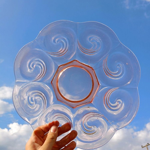 Glass vintage platter used with pink tint