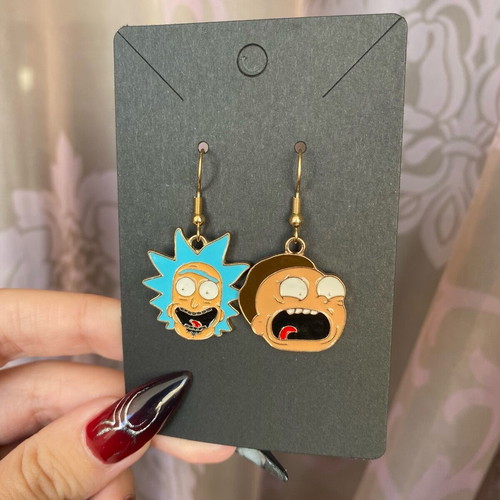Rick and Morty earrings new, gold tone