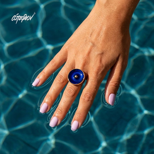 Stella Maris ring new, steel with blue enamel by Άπεφθον
