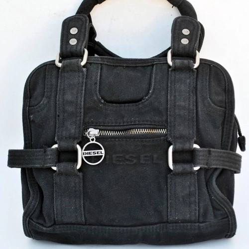 Diesel Vintage Black Canvas Handbag used with Embossed Logo Y2K Style