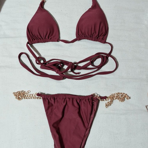 Bikini Decoro burgundy with adjustable gold chains size S new