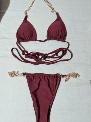 Bikini Decoro burgundy with adjustable gold chains size S new