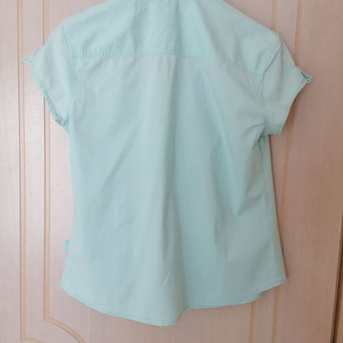 Sarah Lawrence shirt new, cotton stretch fabric, blue turquoise