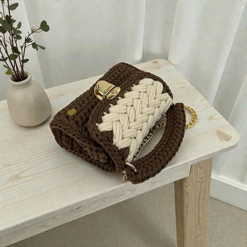Marshmallow style handbag new, brown, cotton yarn
