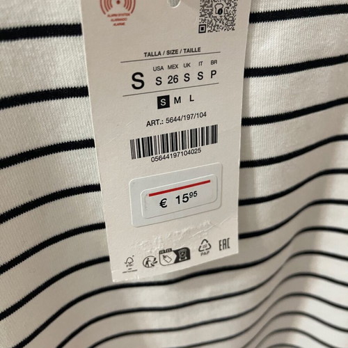 Zara Black and White Striped Top Size S New with Tags Gold Shoulder Buttons