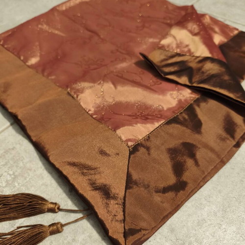 Decorative Living Room Table Runner 80x80 cm, Brick Copper with Gold Embroidery and Tassels