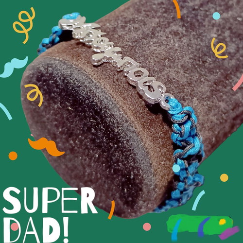Handmade macrame bracelet Μπαμπάς new, blue and silver