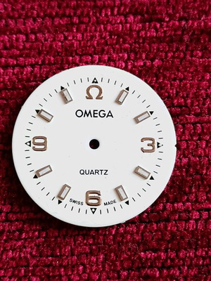 Omega quartz watch dial 28mm new and genuine, white-gold
