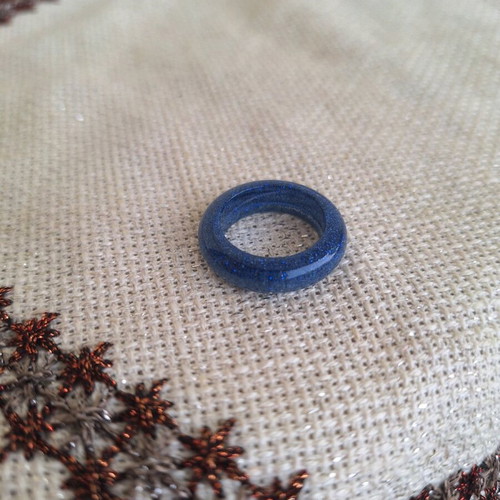 Blue ring new with liquid glass, size 18