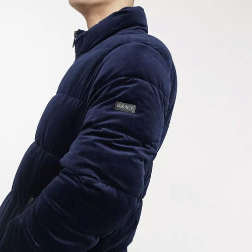 DKNY Velvet Puffer Jacket used men's size L, dark blue