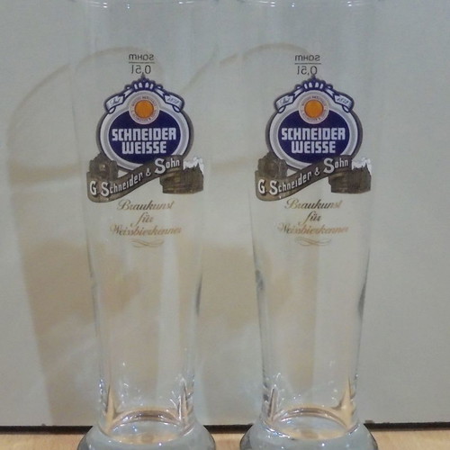 Schneider Weisse beer set of two used promotional glasses 500ml