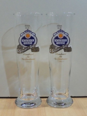 Schneider Weisse beer set of two used promotional glasses 500ml