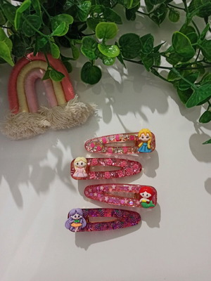 Handmade hair clips new, set of 4, pink multicolor