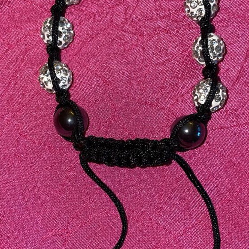 Black bracelet with shiny stones and turquoise pearl bracelet, set of 2