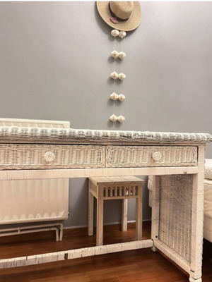 Bamboo desk with two drawers used, ecru color