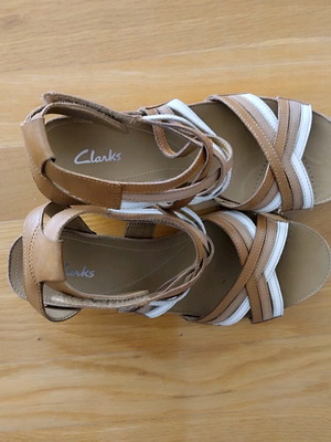 Clarks women's platform sandals, brown and white