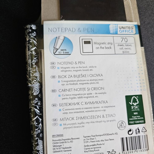 United Office notepad 70 sheets with pen and magnet