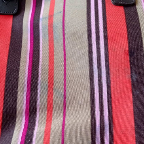 Striped shoulder beach bag used, brown and orange