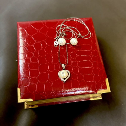 Silver 925 Jewelry Set with Natural Pearls and Swarovski