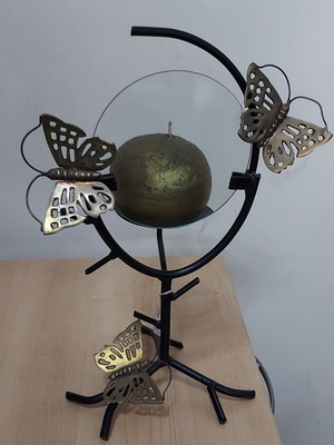 Monofoto metal candle holder with flame reflection and butterflies new
