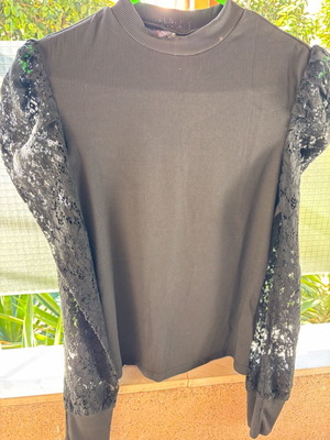 Cotton women's blouse medium/large 40/42 with lace sleeves black like new