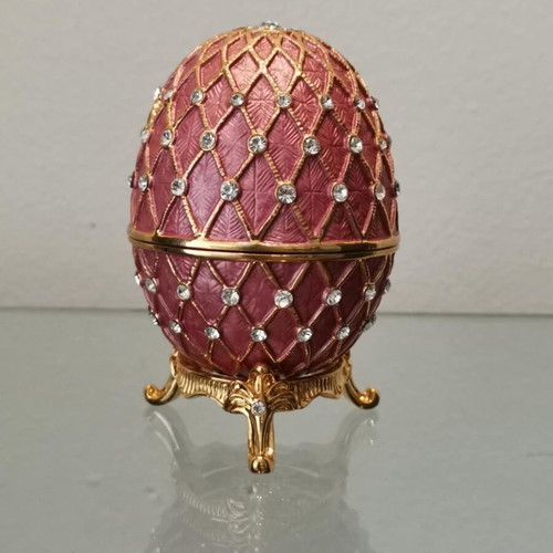 Russian style decorative egg used with stand, vintage metal enamel