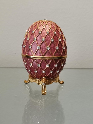 Russian style decorative egg used with stand, vintage metal enamel