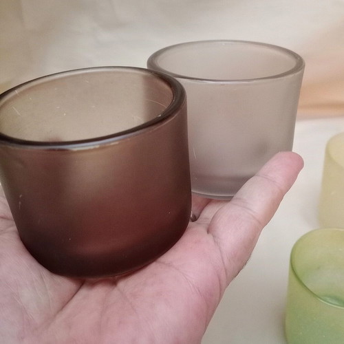 Glass candle holders used, set of 6, various colors with glitter