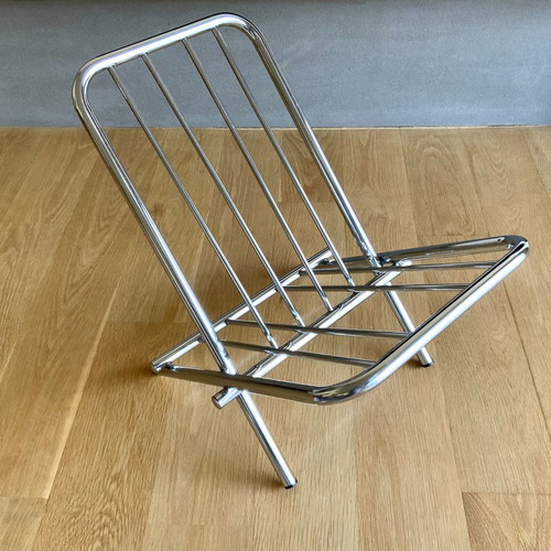 ZACK 1980s Folding Magazine Rack used, metal nickel finish