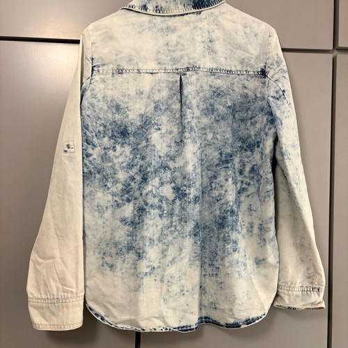 Bershka Denim Shirt Medium Acid Wash Blue/White like new