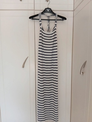 Maxi striped backless dress like new, 100% cotton, white and blue