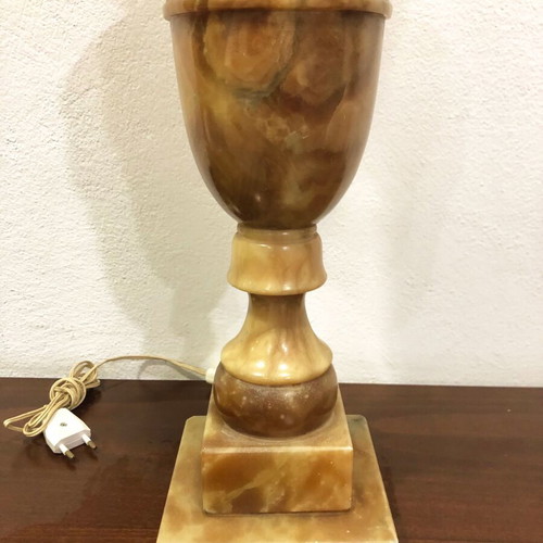Vintge onyx and bronze table lamp used, 1980, height 90 cm