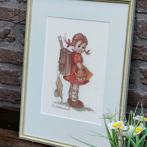 Vintage embroidery with M.J. Hummel design like new
