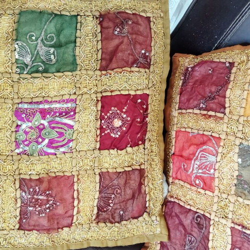 Indian Patchwork Set of 3: Large Table Runner 150x48 & 2 Cushions 42x42