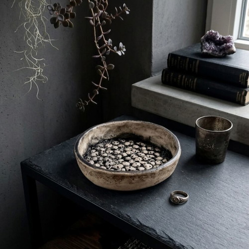 Mini Stoneware Skully Bowls Handmade, Black and White