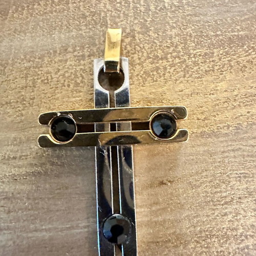 Cross unisex with black zirconia, like new, two-tone