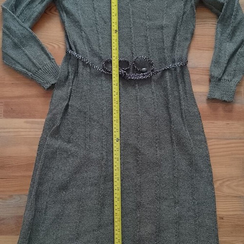 1980s knit dress with tie belt by Roka like new, brown wool blend