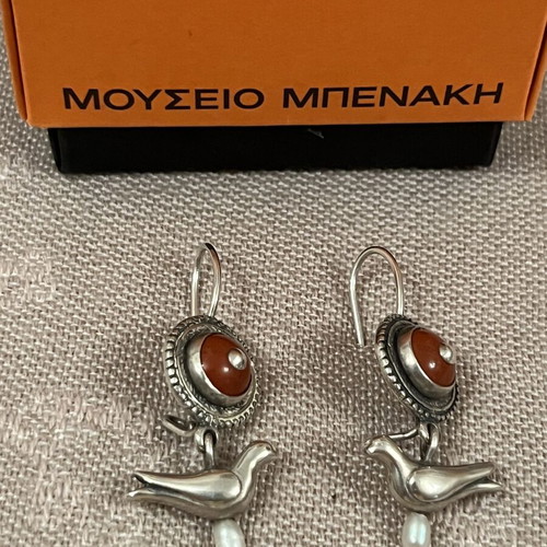 Silver earrings with doves from Benaki Museum, like new