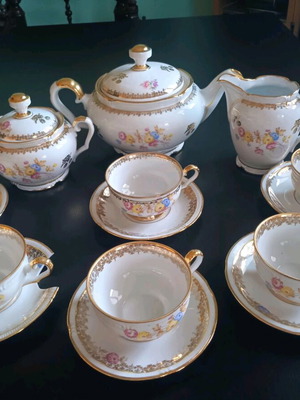 Antique tea and coffee set used, Bavarian porcelain with gold finish