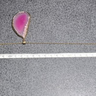 Handmade necklace with natural pink agate slice and gold chain, like new