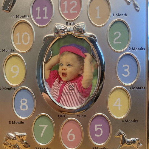 Silver My First Year photo frame for babies