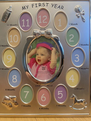 Silver My First Year photo frame for babies