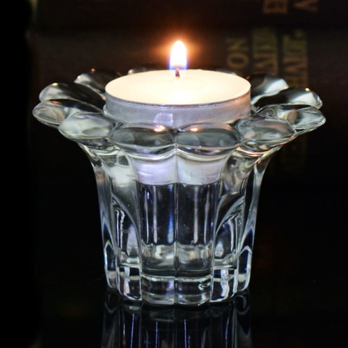 Set of 3 candlesticks used, heavy transparent glass